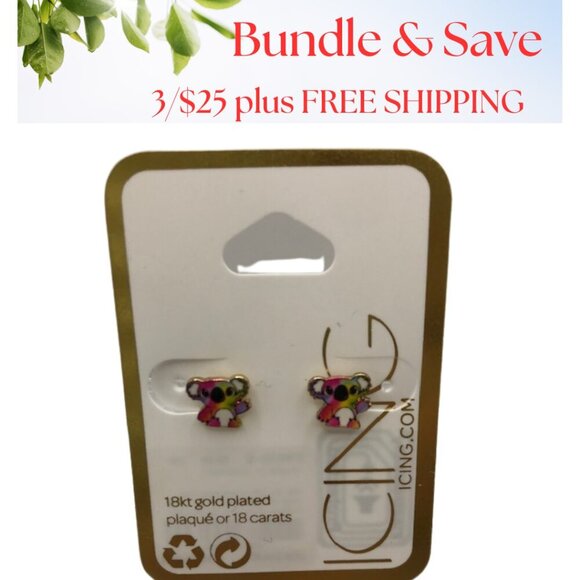 NWT Icing Women's Kid's 18kt Gold Plated Rainbow Koala Bear Stud Earrings - Picture 1 of 5